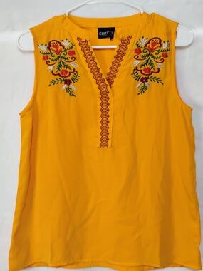 Cruel Denim Floral Embroidered Yellow Tank Top Womens XS Western Boho V Neck R